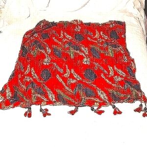 Pretty Angel Linen Red/Mult Color Fashion Scarf With Beads, NWT